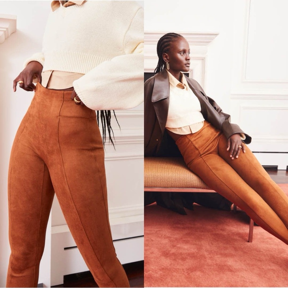 Spanx Faux Suede Leggings in Rich Caramel, Size Small